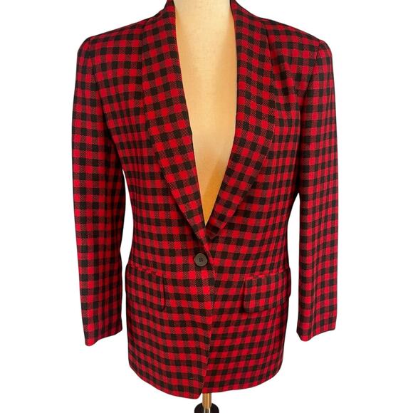 Jones New York Vintage 90's Houndstooth Blazer Red Black Single Button Petite 8 - Picture 2 of 6